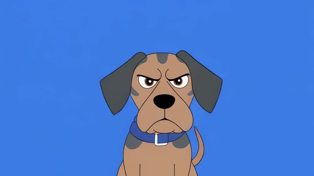 Grumpy Dog Face Animated on Blue Background Showing Multiple Views in Cinematic Motion
