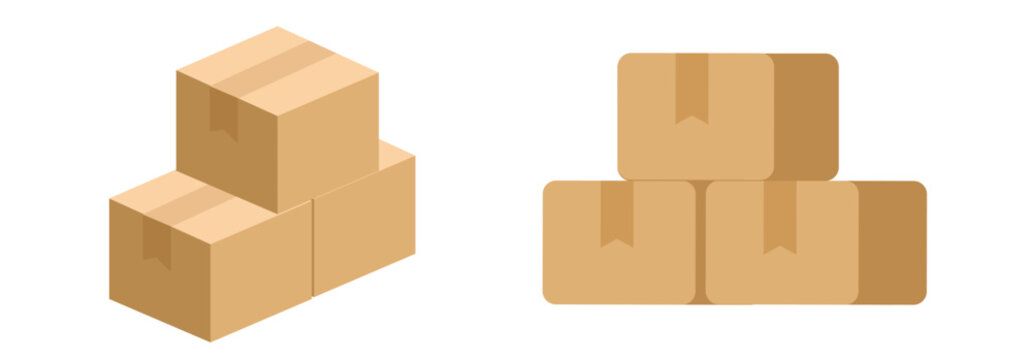 Parcel boxes packages stack set icon isolated, cut out cardboard container sign symbol minimal simple modern isometric 3d cartoon design, cargo freight warehouse logistic storage graphic