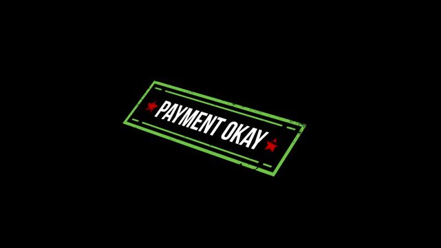 Rectangular green rubber stamp design with the text payment okay inside