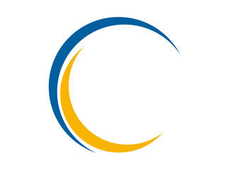 Blue and yellow crescent swoosh vector logo for letter C corporate monogram © kishuu