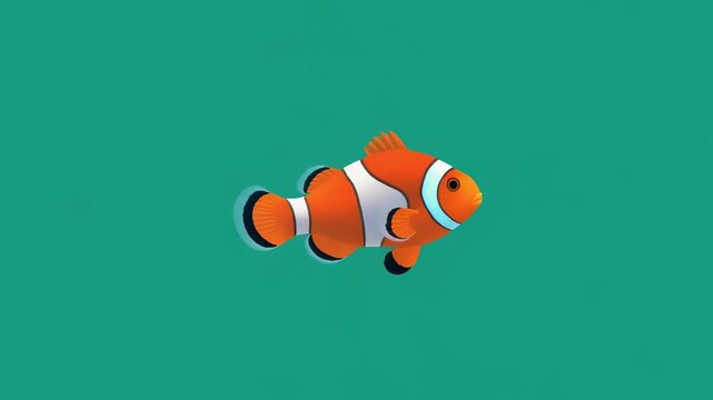 Clownfish swimming in aquarium with teal background and black stripes seamless motion