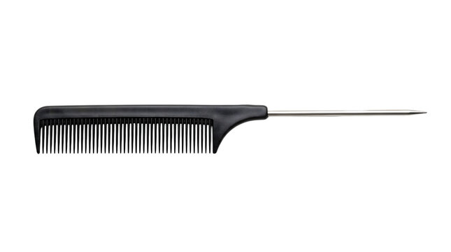Professional Tail Comb with Metal Sectioning Tip Isolated on White Background Transparent PNG Hair Styling Salon Tool