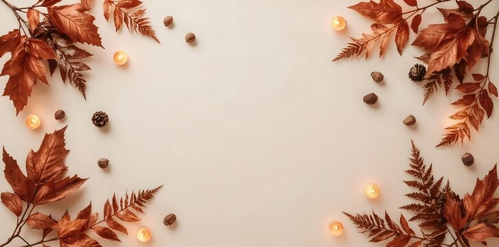 Elegant minimalist autumn leaf border with delicate copy space