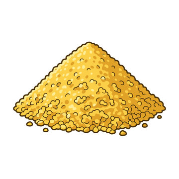Small pile of yellow cornmeal or polenta grains isolated. SVG Editable. Vector Illustrations.