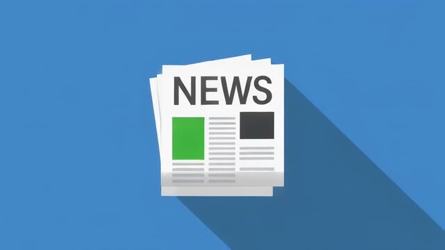 Newspaper appearing and disappearing with a shadow effect on a blue background animation