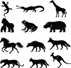Obraz premium Collection of animal silhouettes in black against a white background