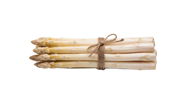 Fresh Organic Green Asparagus Spears Bundled with Natural Jute Twine on White Background Perfect for Gourmet Food Photography Restaurant Menus Organic Product Marketing.