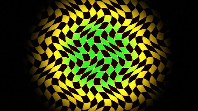 Abstract psychedelic wavy checkered pattern motion background, in neon yellow, and green