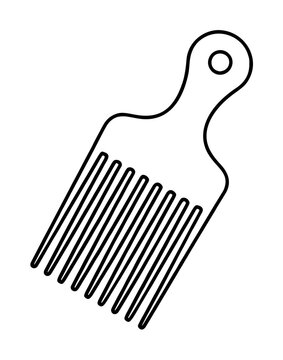 Minimalist vector icon illustration of a classic hair pick or afro comb with long teeth and a handle hole, perfect for hair care, grooming, beauty salon, and barber shop branding or graphic design.