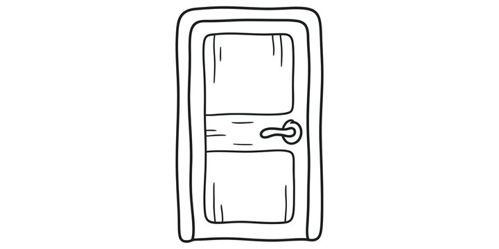 Closed interior door sketch with wooden frame for home decor design web.