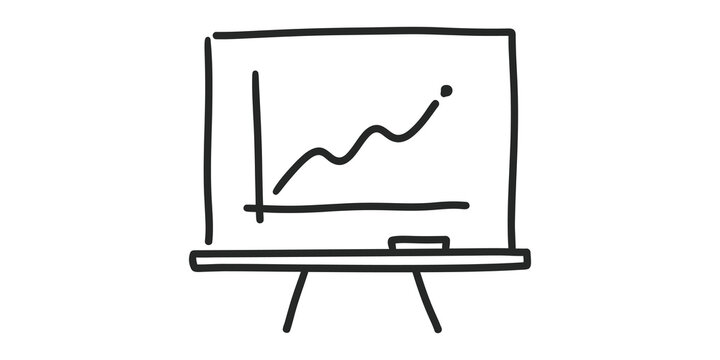 Presentation whiteboard graph sketch showing business growth trend analysis.