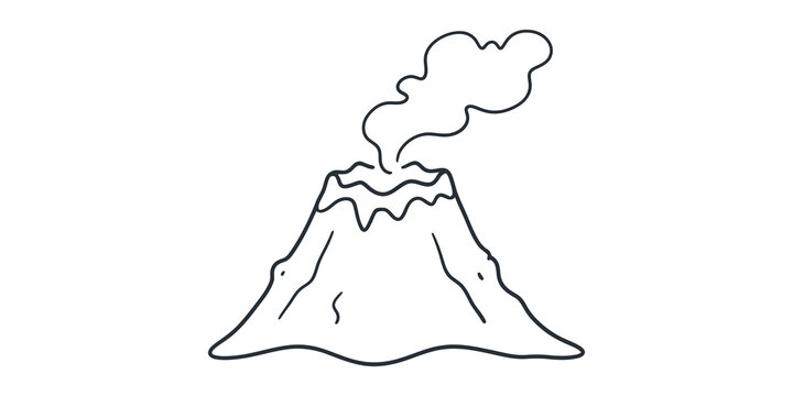 Volcanic mountain eruption icon with smoke for geological science graphics.