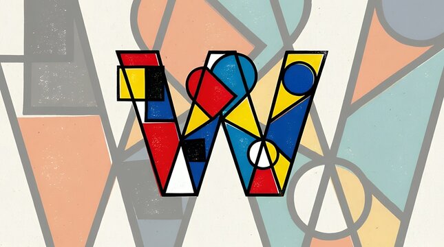 Creative Abstract Alphabet Letter W Design Inspired by Bauhaus Geometric Style Modern Graphic Background alphabet letter w bauhaus abstract geometry geometric style design graphic modern letter font
