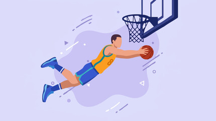 Dynamic Basketball Player Slam Dunking into Hoop on Abstract Background © SABSTOCK