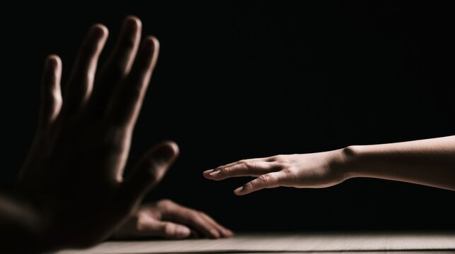 Distance between two hands reaching out in a dark space