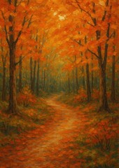 Fototapeta premium Vibrant autumn forest path wallpaper.