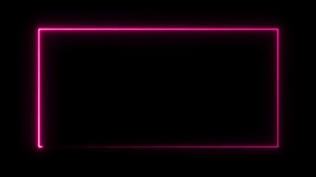 Loop neon light glow border rectangle frame shape by modern graphic illustration effect,electric fluorescent shiny lamp at night, led laser signboard for billboard retro bar party club 4K stock video