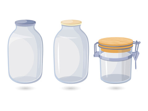 Glass jars for food storage and canning on transparent background