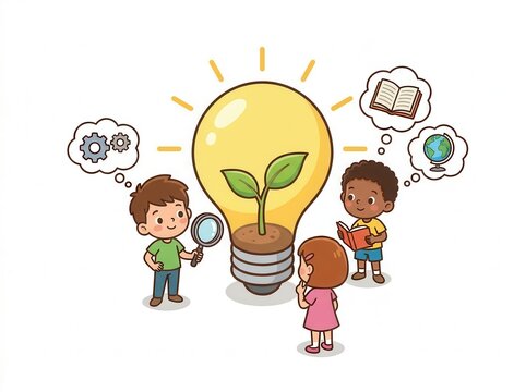 Illustration of young learners showcasing concepts of educational growth and development
