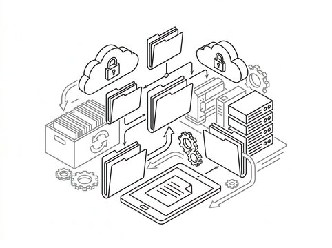 Digital archive clipart for document management and organization conceptual illustration