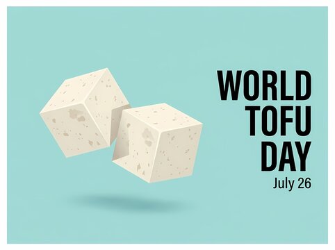 World Tofu Day Light Blue Minimalist Banner With Levitating Cubes