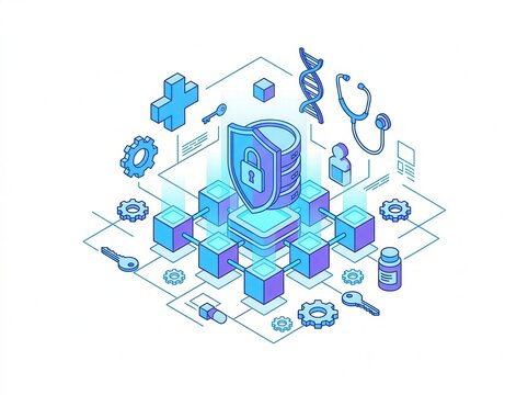 Encrypted medical database clipart illustrating healthcare security concept for digital protection