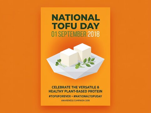 National Tofu Day Orange Poster Template With White Plate Graphic