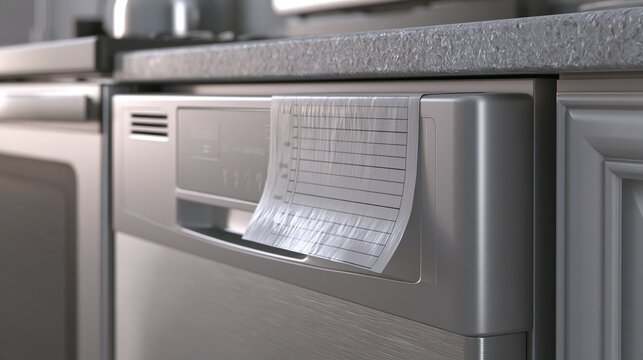 Commercial Stainless Steel Dishwasher with Privacy Cover and Checklist in Rental Kitchen
