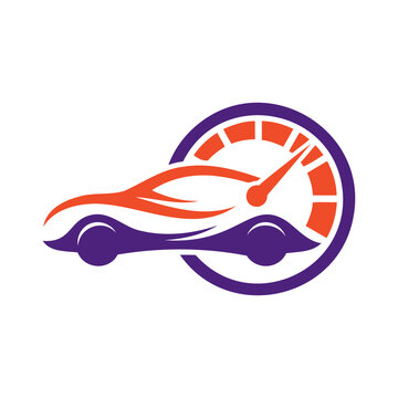 Car speedometer speed logo illustration vector graphic with speedometer, automobile