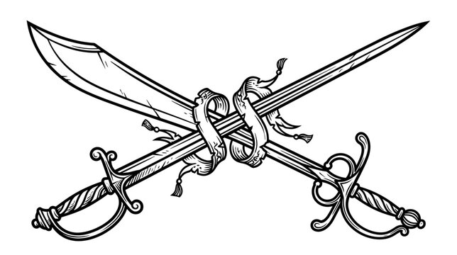 Two Crossed Swords with Ribbon Emblem