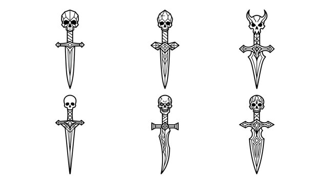 Collection of stylized skull daggers, fantasy weapon icons