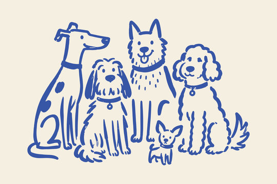 Dogs Group Doodle Pet Characters Illustration
