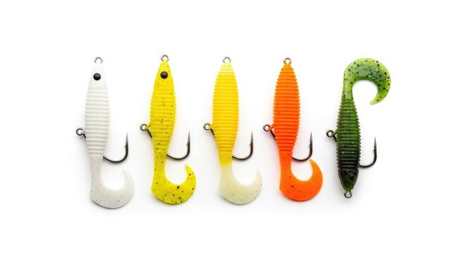 Assortment of colorful fishing lures isolated on a white background