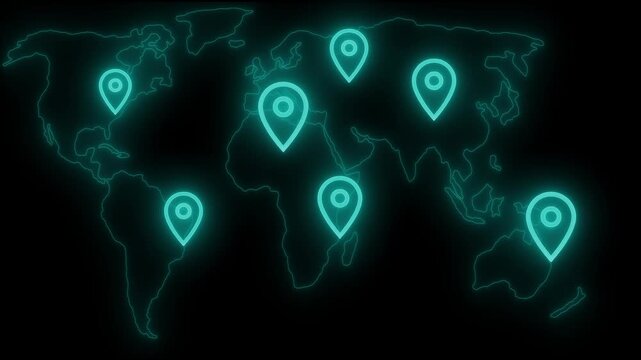 Neon glowing GPS tracker pin icon animation