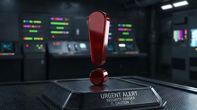 Glossy Red 3D Warning Exclamation Mark Symbol Representing Urgent Alert and Security Danger Caution warning alert sign caution danger red 3d render security symbol exclamation mark risk error