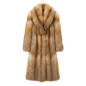 Luxurious long fur coat made of natural red fox fur isolated on transparent background