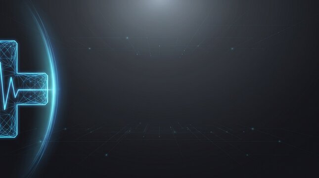 Minimalist Futuristic Telemedicine Digital Health Background with Medical Wireframe and Wide Copy Space