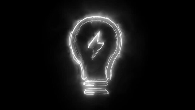 Self drawing animation one continuous line draw, logo, electric light bulb, idea.Blazing white flame, energy
