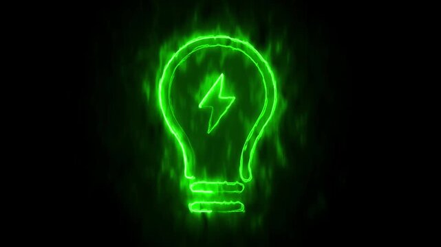 Self drawing animation one continuous line draw, logo, electric light bulb, idea.Blazing green flame, energy