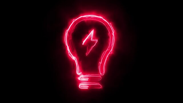 Self drawing animation one continuous line draw, logo, electric light bulb, idea.Blazing red flame, energy