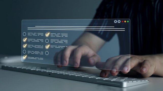 Questionnaire and checklist document with verification marks, assessment results and compliance review. Digital management and reporting solution.
