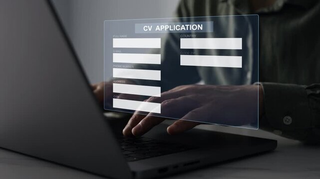 CV application document with candidate profile information. Professional recruitment concept for hiring, employment, career opportunities, applicant evaluation and talent selection.