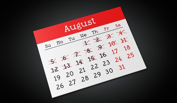 August - Paper Calendar Page - 3d illustration
