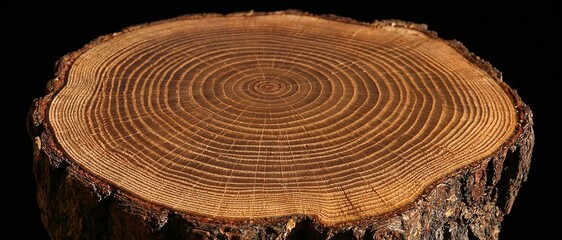 Fototapeta premium Close-up of tree rings on a rustic wood slice, showcasing natural growth patterns and textures