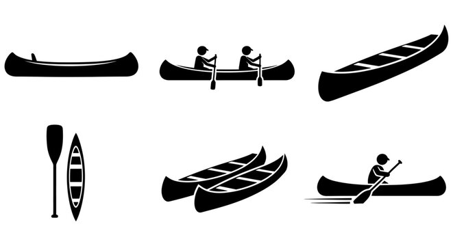 Canoe Silhouettes Collection Black Vector Graphics On White Background canoes