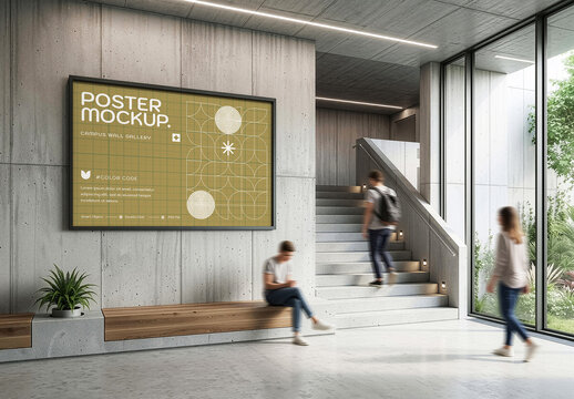 Contemporary Gallery Interior Frame Mockup With Horizontal Poster Display