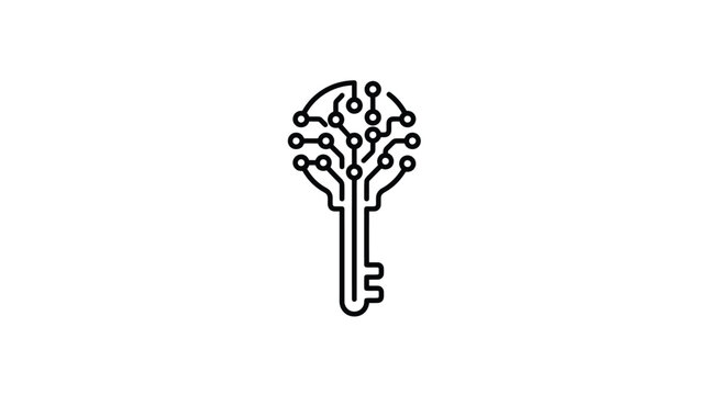 AI Security Key Line Icon Vector Illustration