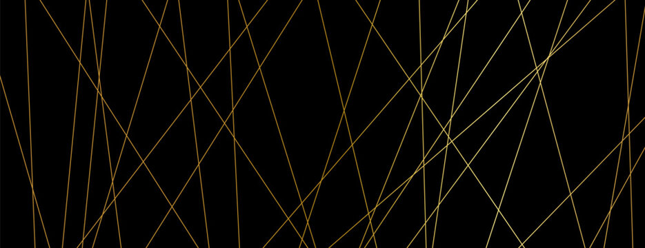 Straight chaotic random golden gradient lines on black background