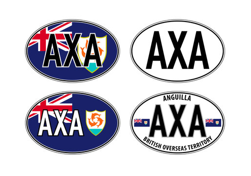 Anguilla, oval international vehicle registration code license plate car sticker, vector illustration