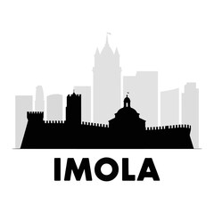 Naklejka premium Imola Italy City Skyline Silhouette Vector Illustration with Rocca Sforzesca and Santerno River